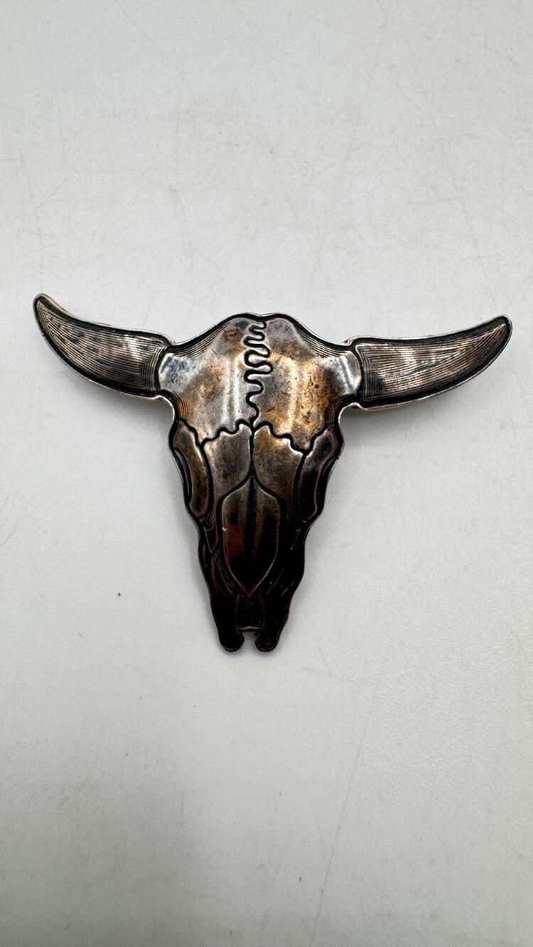 Vintage Sterling Kit Carson Buffalo Skull Brooch